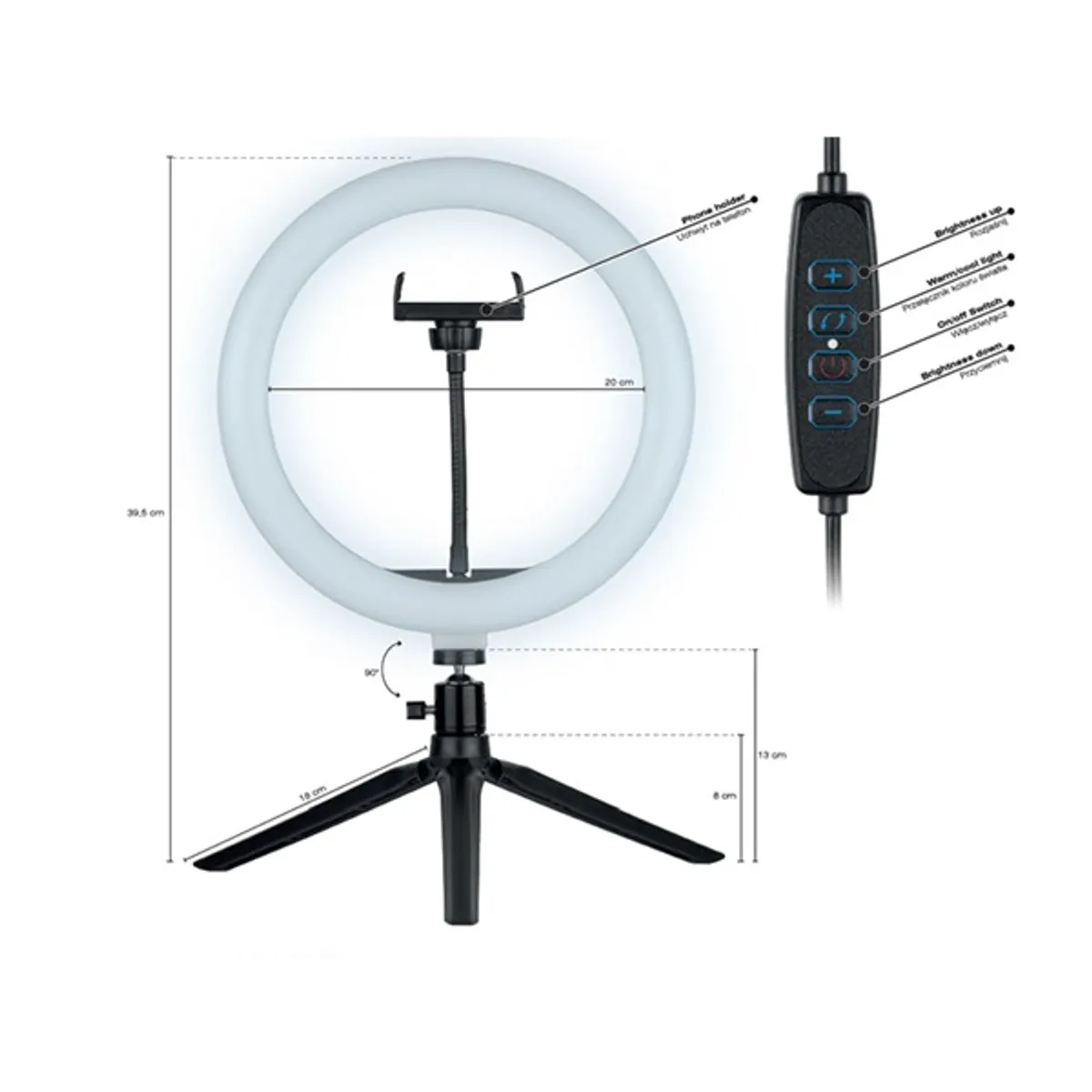 Tracer TRAOSW46747 Ring Light 10 W/26 cm/600-1300 lm/gyűrűs LED lámpa mini állvánnyal #3