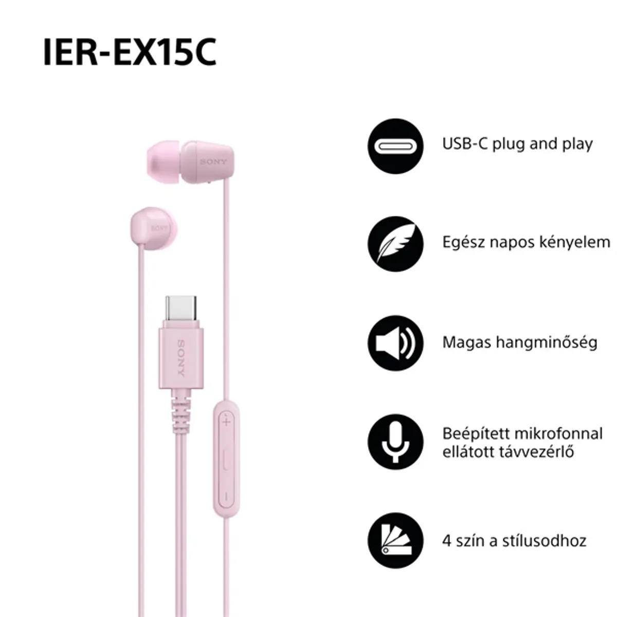 Sony IEREX15CP.CE7 USB Type-C vezetékes mikrofonos rózsaszín fülhallgató #2