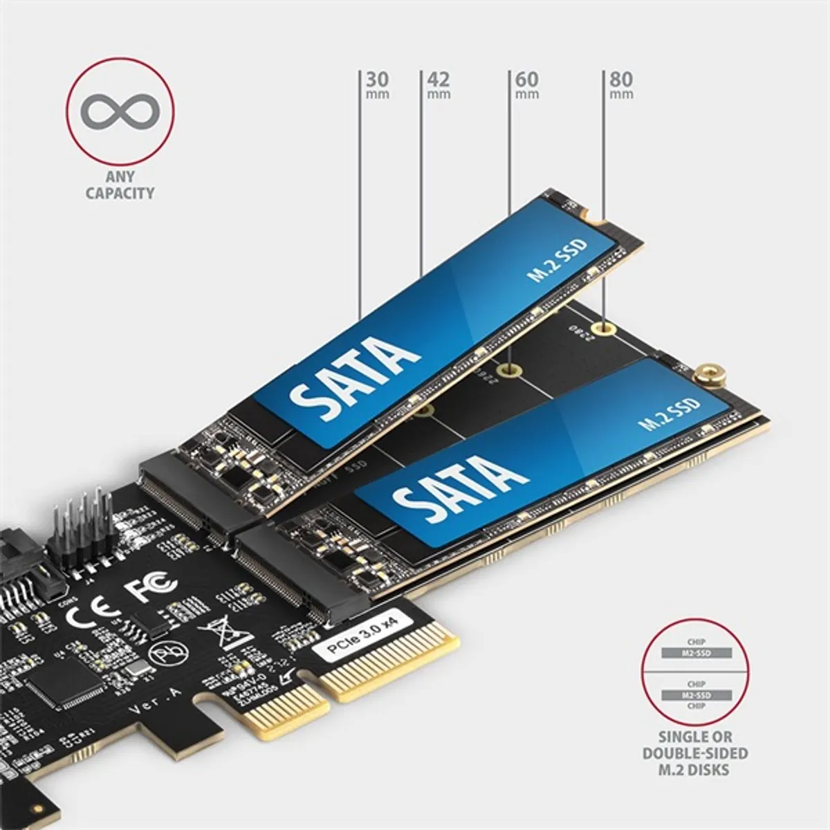 Axagon PCES-SA4M2 2db belső SATAIII portos + 2db SATA M.2 foglalat PCI-Express kártya #3