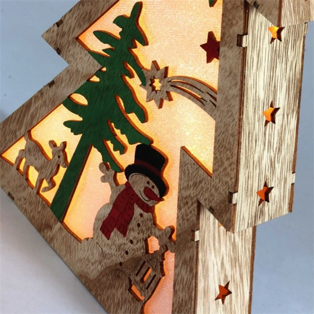 Iris Fenyőfa alakú hóember mintás/20x29,5x4,5cm/meleg fehér LED-es fa fénydekoráció #3