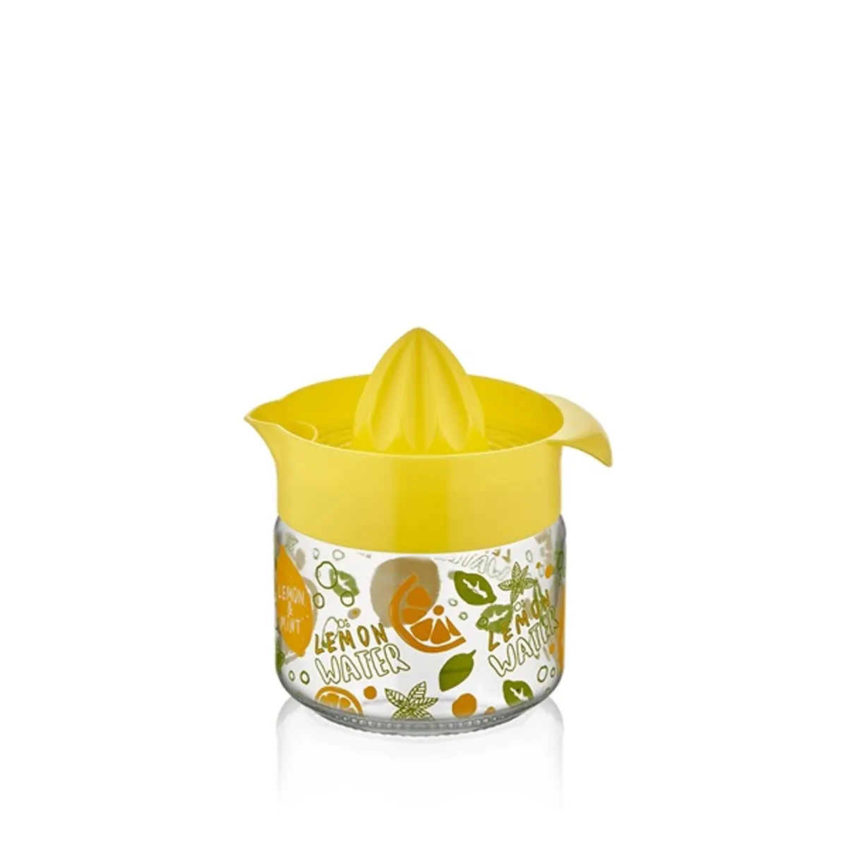 IRIS C-00203 Fresia mintás citromfacsaró üveg tárolóval 300ml, narancs vagy citromsárga színű #1