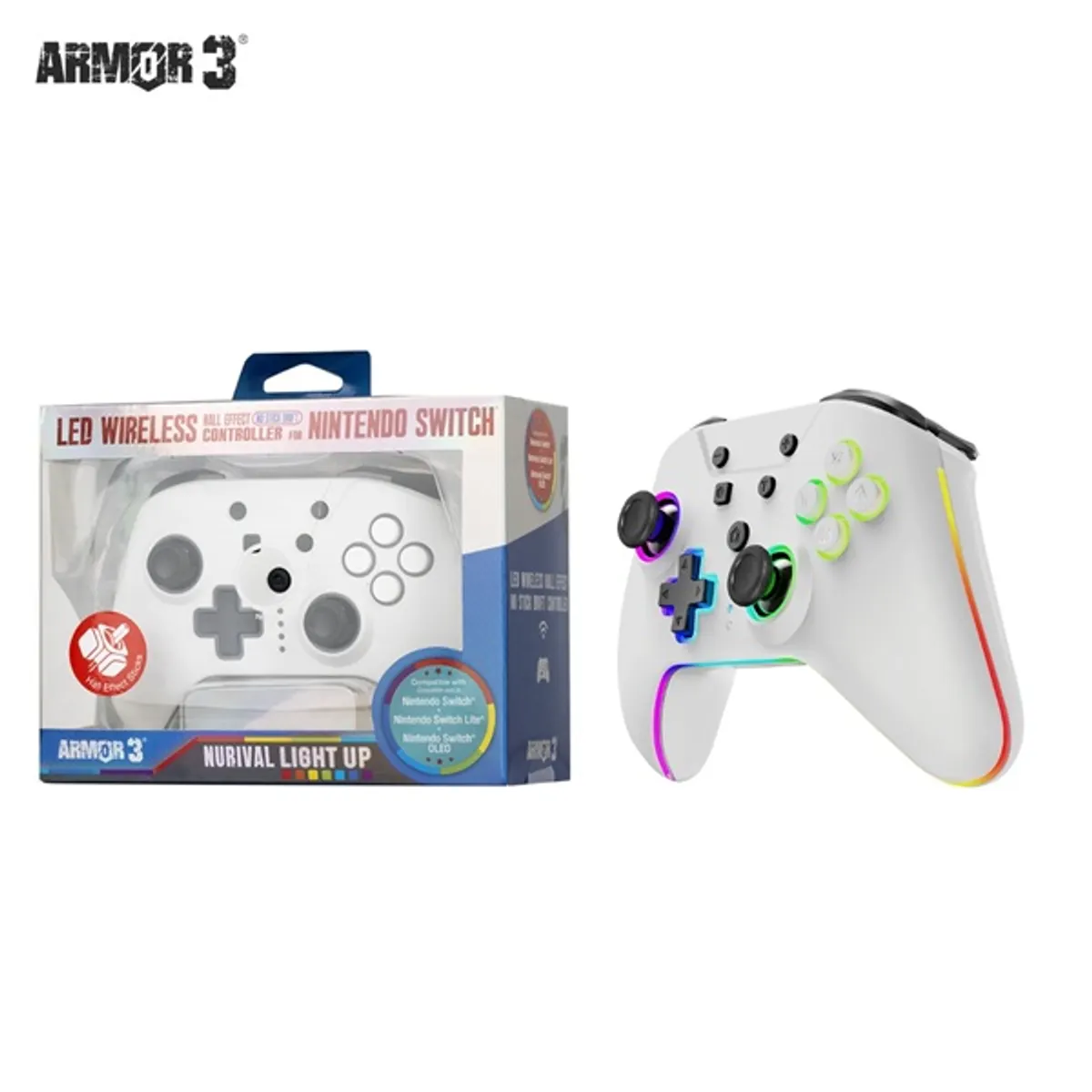Armor3 M07619-WHHE NuRival Nintendo Switch/OLED vezeték nélküli Hall Effect Stick fehér kontroller #6
