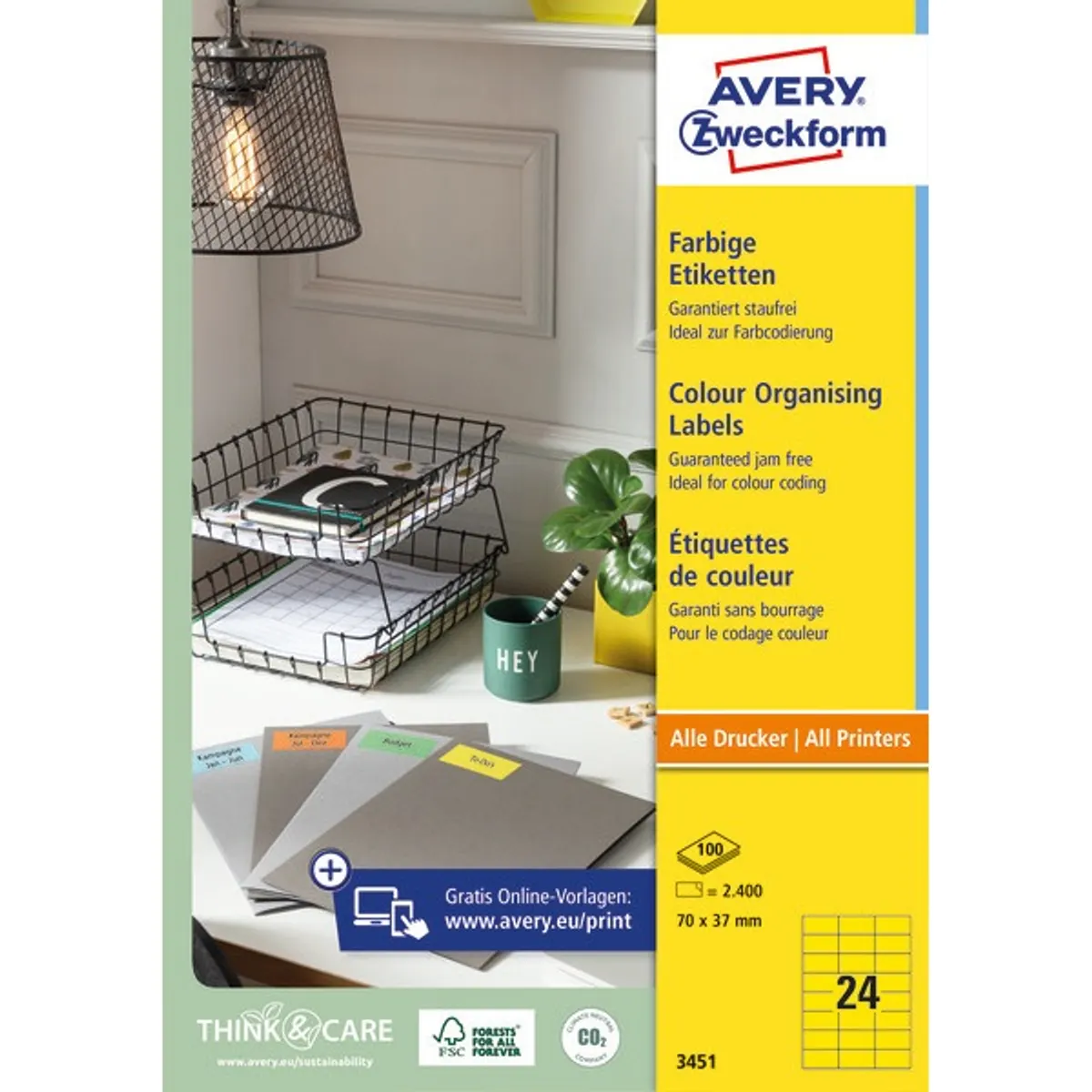 Avery 3451 70x37mm sárga univerzális címke #3