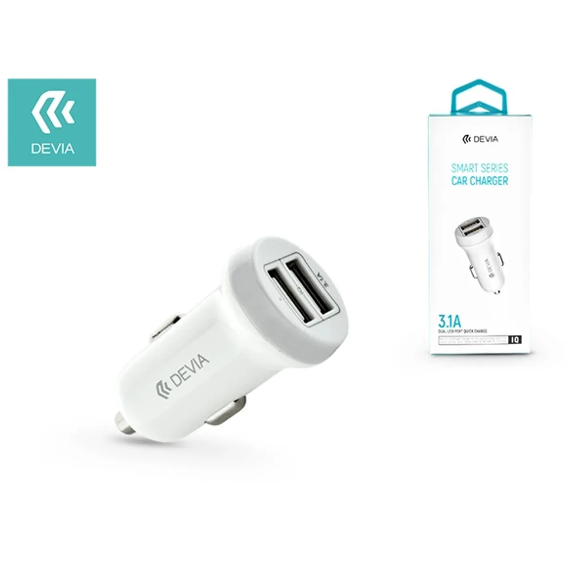 Devia ST330810 Devia Smart dual port USB 3.1A/2xUSB kimenettel fehér autós töltő #1