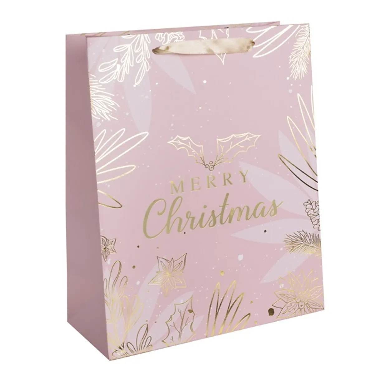 Iris merry christmas rózsaszín/arany papírtasak matt 26*32 cm #1