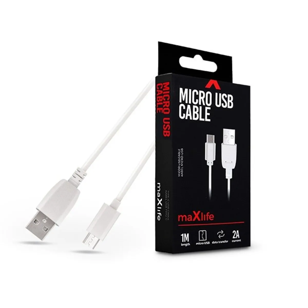 Maxlife TF-0177 1m microUSB 2A fehér adat- és töltőkábel #1