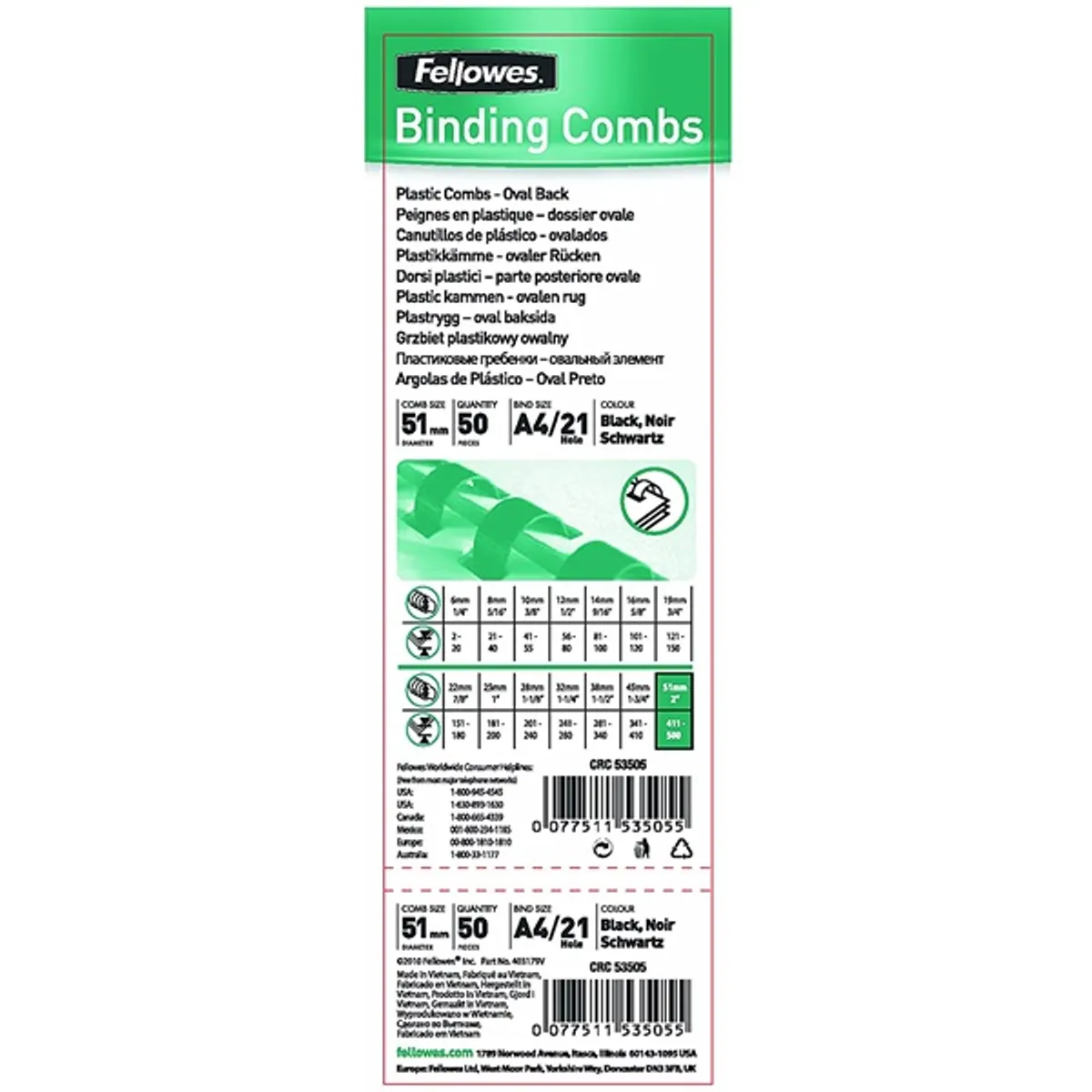 Fellowes 51mm 50db-os 411-450lapos fekete műanyag spirál #1