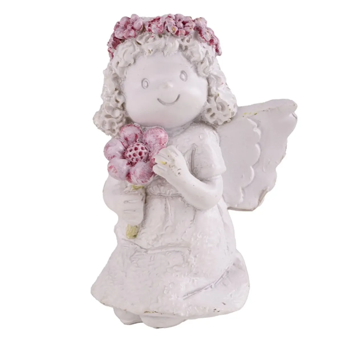 IRIS dekor műgyanta angyal áll+virág koszorú fehér 9,8cm #1