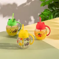 IRIS C-00373 Cute üvegbögre szívószállal 370ml, piros, zöld vagy sárga színű #2