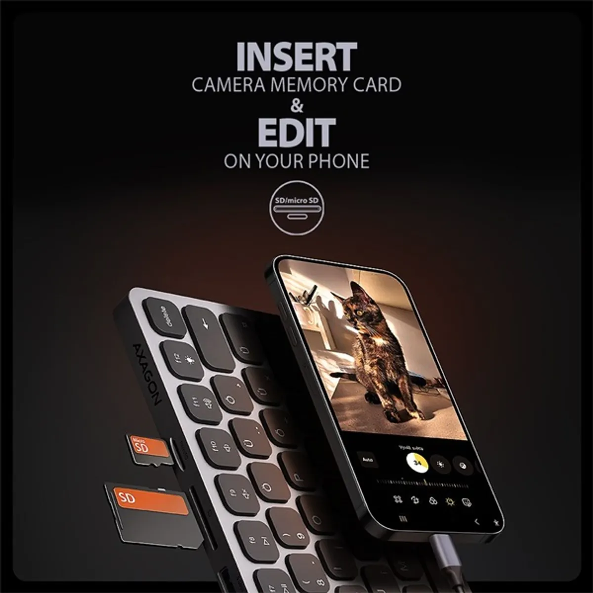 AXAGON HMC-KB-HU Magyar billentyűzet és 9 az 1-ben hub #6