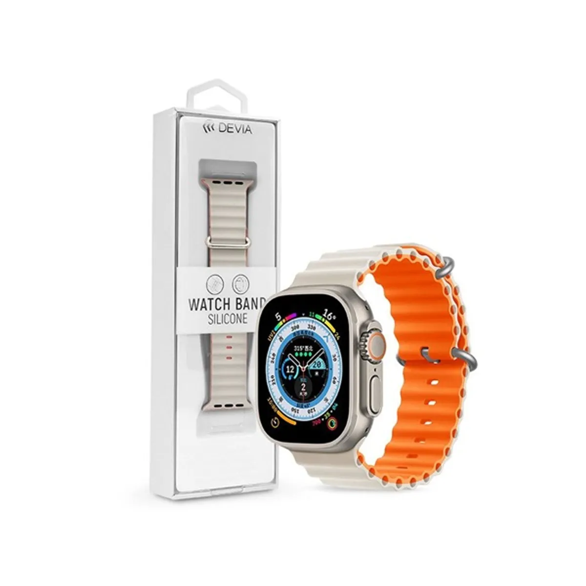 Devia ST381621 Apple Watch 38/40/41mm fehér/narancs szilikon sport szíj #1