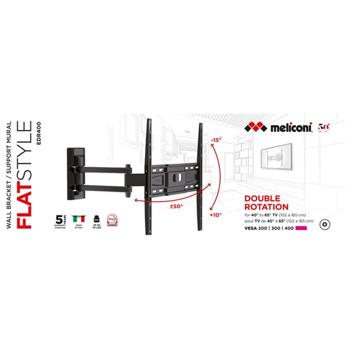 Meliconi FlatStyle FDR400 40"-55" VESA 400x400 dupla karos dönthető, forgatható fali konzol #2