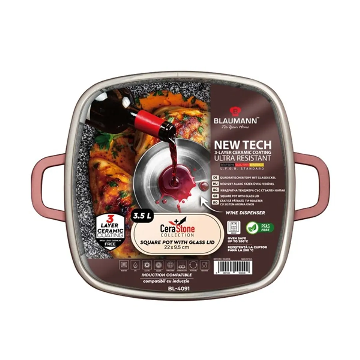 Blaumann BL-4091 Cerastone Collection 22 cm-es négyzet alakú edény fedővel #3