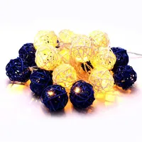 Iris Gömb alakú fonott/rattan/4m/fehér + kék/20db LED-es/3xAA elemes fényfüzér, fénydekoráció #4