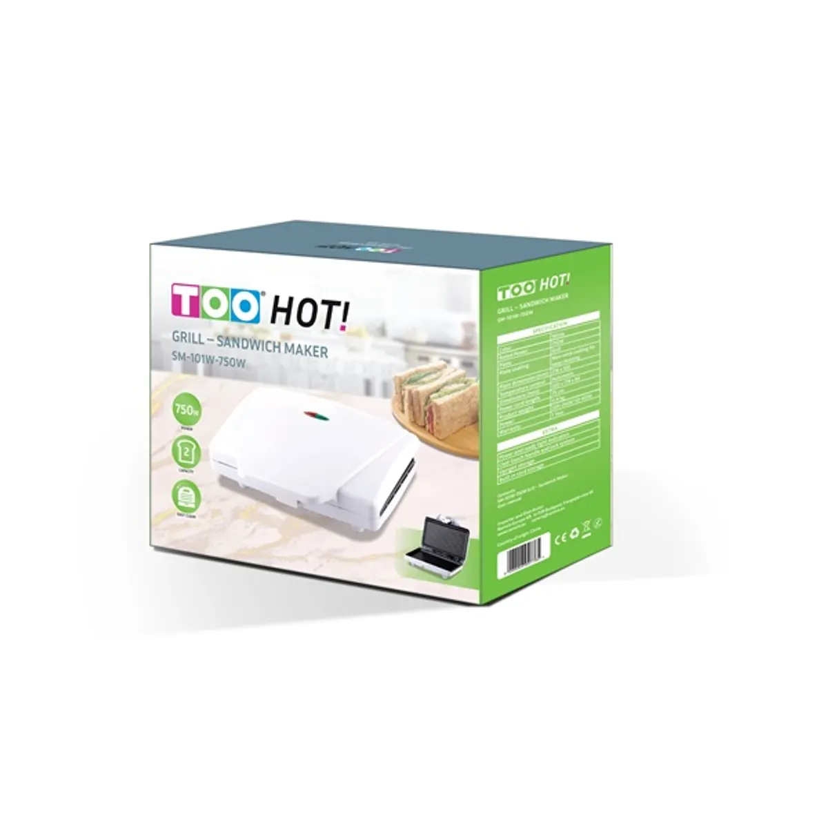 TOO SM-101W-750W 2in1 fehér grill/panini - szendvicssütő #3