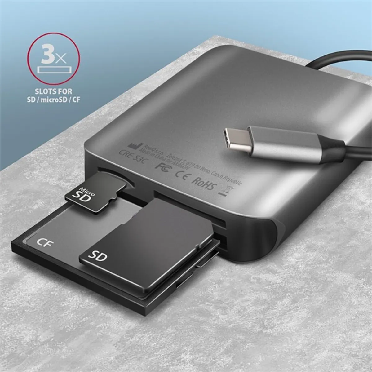 Axagon CRE-S3C USB-C 3.2 SD/microSD/CF külső kártyaolvasó #3