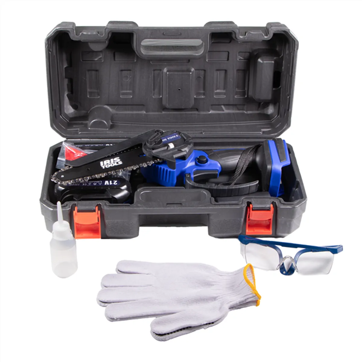 IRIS TOOLS ITCM-100 Akkus olajozós láncfűrész, ágvágó szett (táska + fűrész + 2 akku + töltő), 21V, 15 cm vágási hossz #2