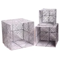 Iris Doboz alakú /1db 20cm, 1db 25cm, 1db 30cm/ ezüst-lila fémdoboz műanyag masnival dekor szett #2